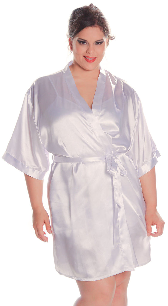 plus size white satin robe
