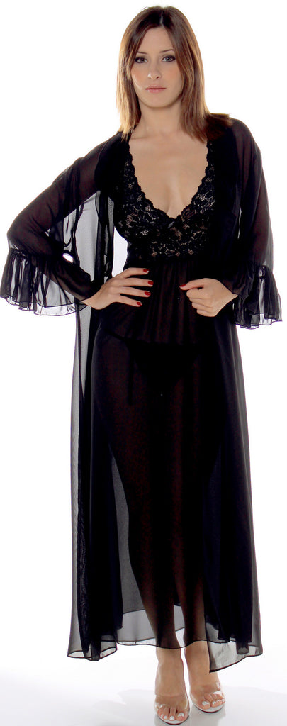 Womens Chiffon Nightgown With G-String And Robe 3 Pieces Set #6075307