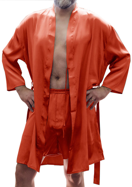 Men's Silky Satin Classic Short Kimono Robe and Boxer Short Set #30798 ...