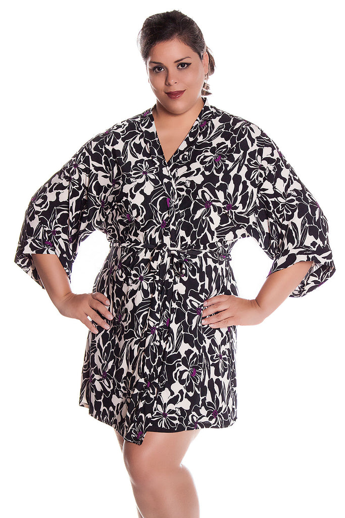 Download Women's Plus Size Printed Knitted Short Kimono Wrap Robe ...
