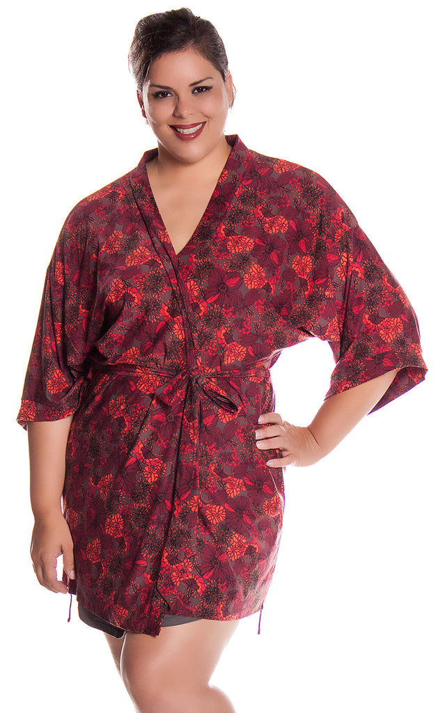 Womens Plus Size Printed Knitted Short Kimono Wrap Robe 3082xxx Shirleymccoycouture 