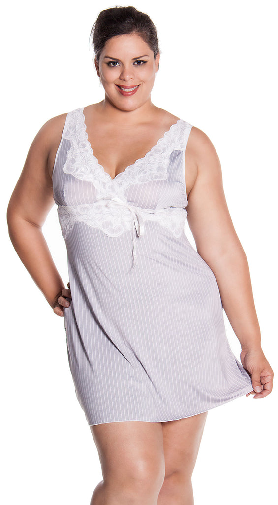 Women's Plus Size Microfibre Chemise with Lace #4054x (1x-6x ...