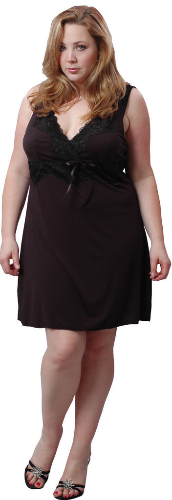 Women's Plus Size Microfibre Chemise with Lace #4054x (1x-6x ...