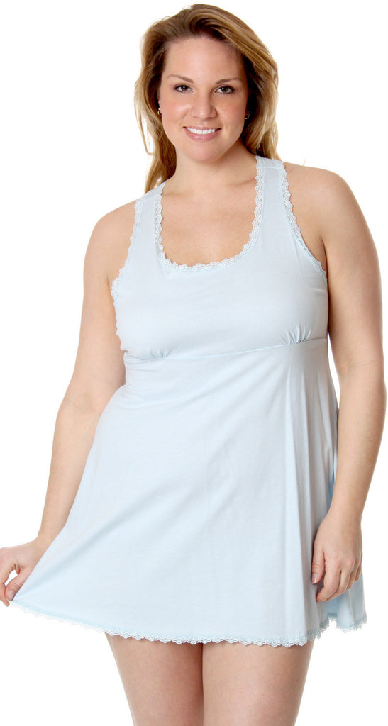 Women's Plus Size Cotton Chemise with Lace #4074x (1x-3x