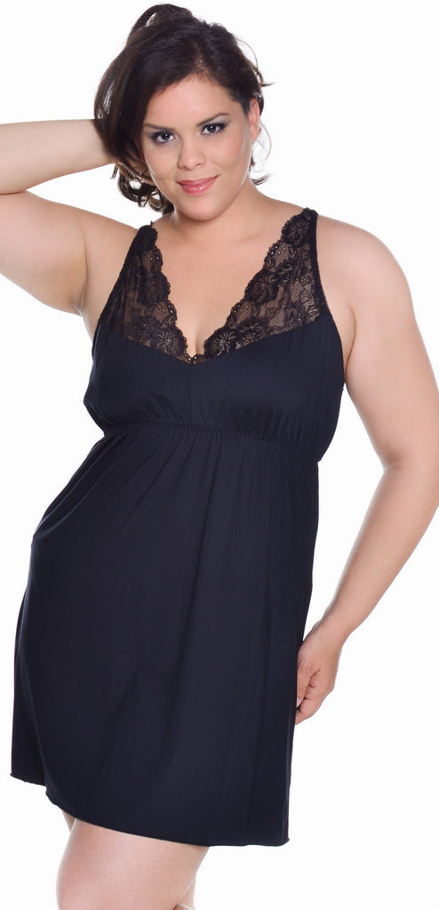 Women's Plus Size Microfibre Chemise with Lace #4110X (1x-6x ...