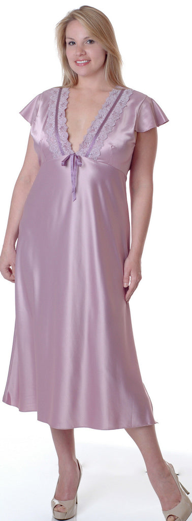 Women's Plus Size Matte Satin Nightgown With Lace #6063X ...