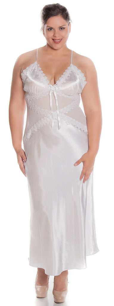 Womens Super Plus Size Silky Nightgown With Venice Lace 6074xx 0730