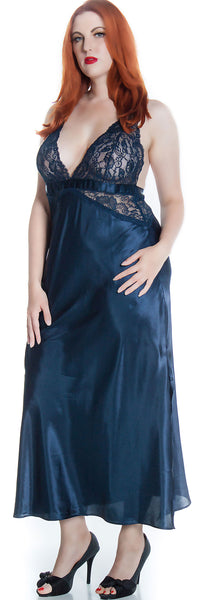 Womens Plus Size Silky Nightgown With Stretch Lace 6089x 9822