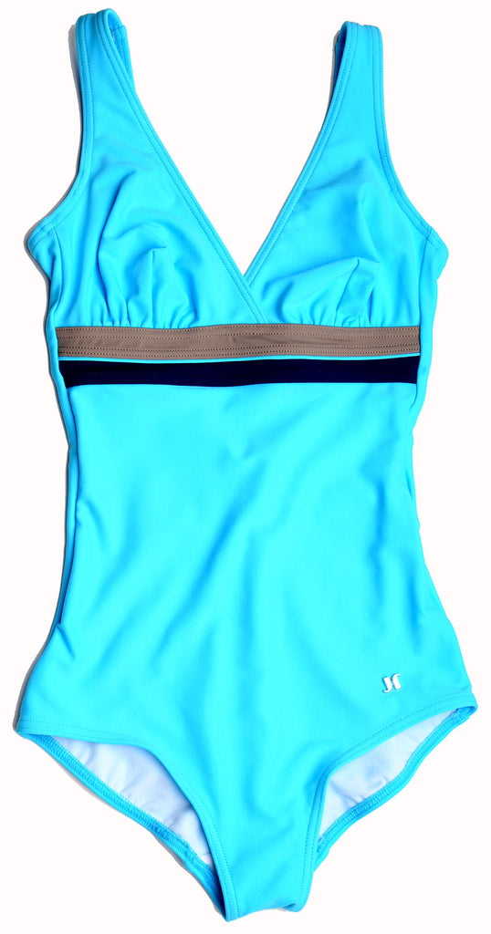 Janine Robin V-Neck One piece Swimsuit 011098, Bleu, Size 6 ...