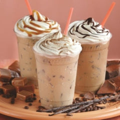 Iced Mocha Drinks Topped with Caramel, Chocolate Syrup
