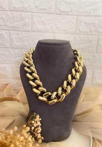 Gold Lock Chain Statement Necklace