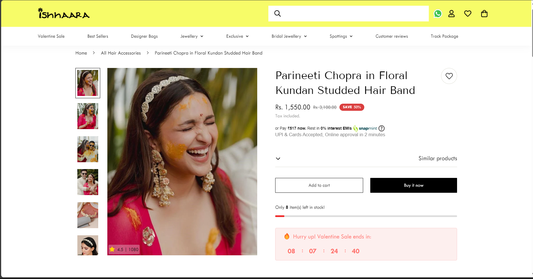 Parineeti Chopra in Floral Kundan Studded Hair Band