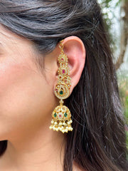 Ruby Ad Jhumkas With Attached Mattal