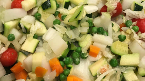 Vegetables cut up to make Mouthwatering Minestrone recipe by Chalice Spice.