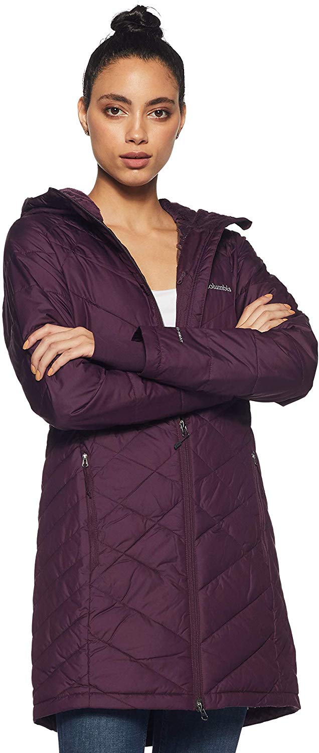 columbia women's heavenly long hooded jacket dark plum