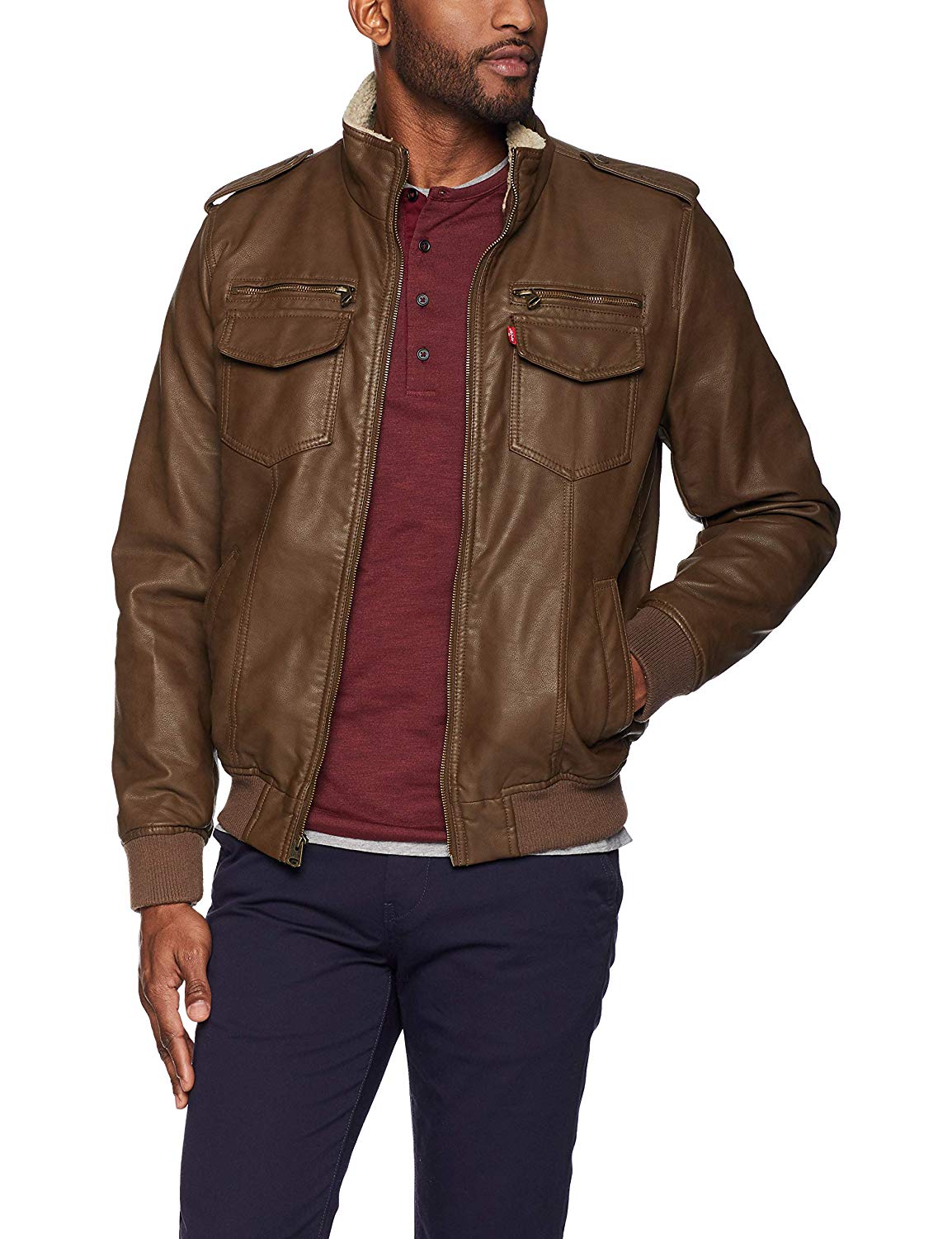 levi's men's vintage deer faux leather sherpa lined aviator bomber