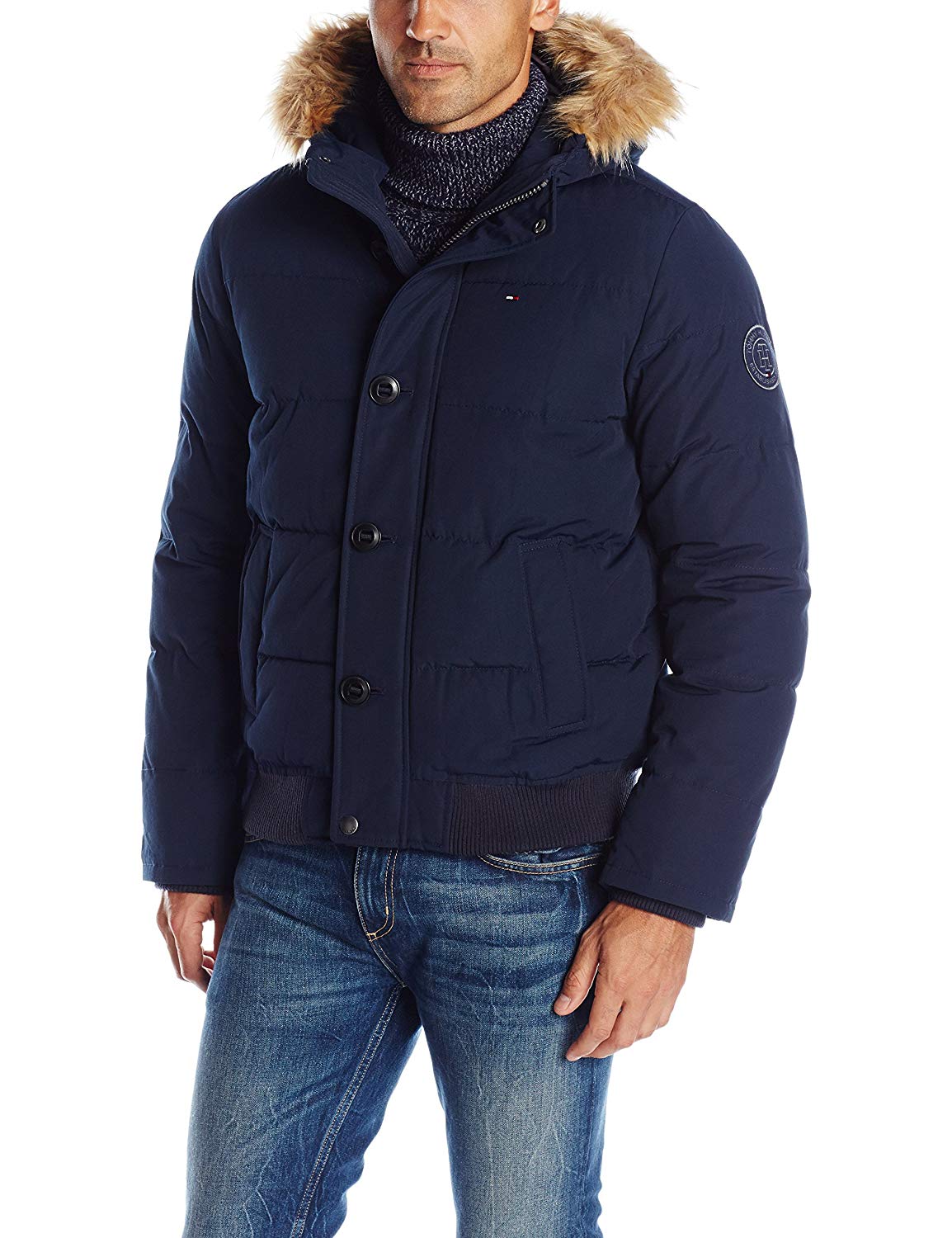 tommy hilfiger men's coat with fur hood