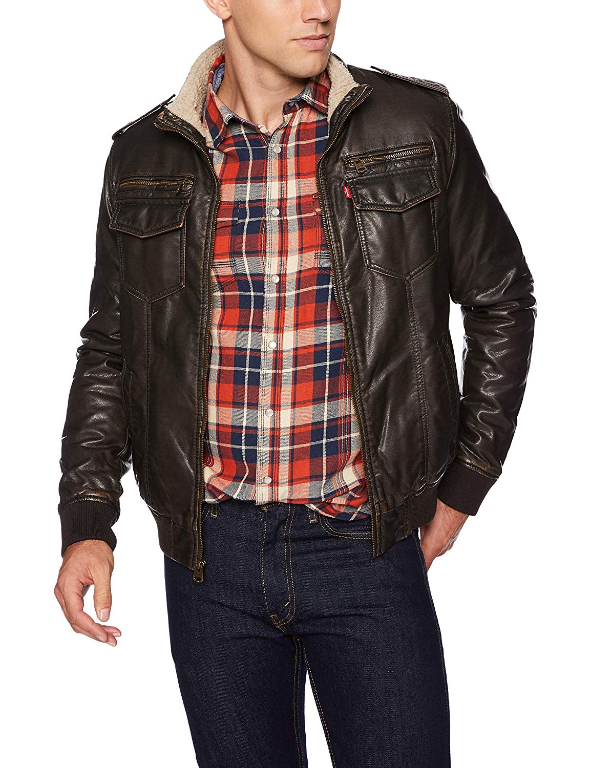 levi's leather bomber jacket mens