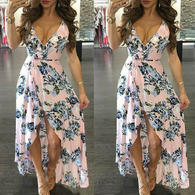 hot summer long dress floral print boho 