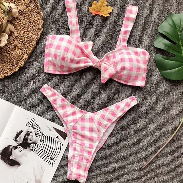 pink plaid bathing suit