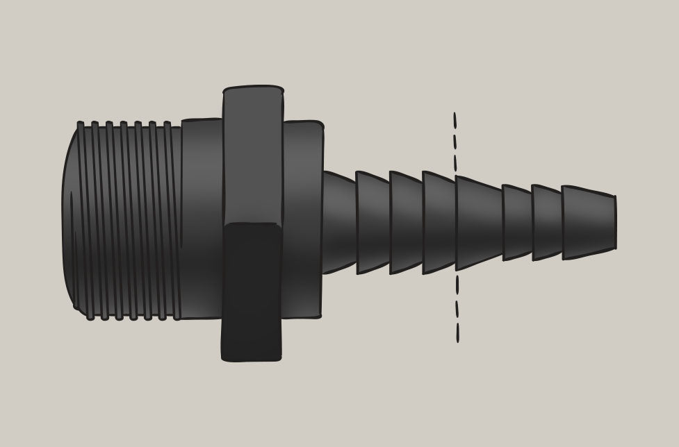 After unpacking, if you have 1/2'' tubing you can remove the tip of the barb fitting at the line illustrated in this image