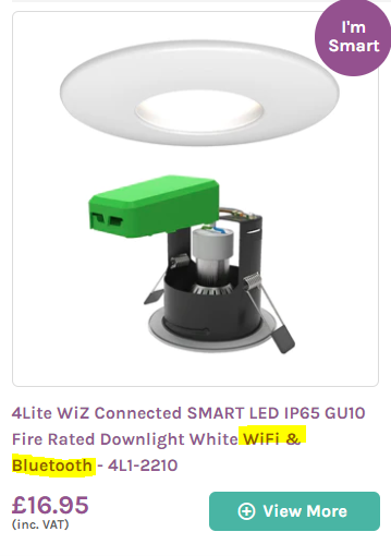 Screengrab of a smart lighting product showing that is is both bluetooth and wifi enabled