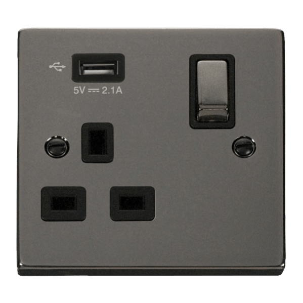 Click Scolmore Deco 2.1A USB 1 Gang Plug Socket - VPBN571UBK