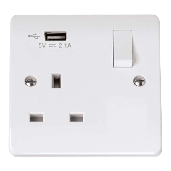 Click Scolmore Mode 13A 1 Gang USB 2.1 Plug Socket Polar White - CMA771U