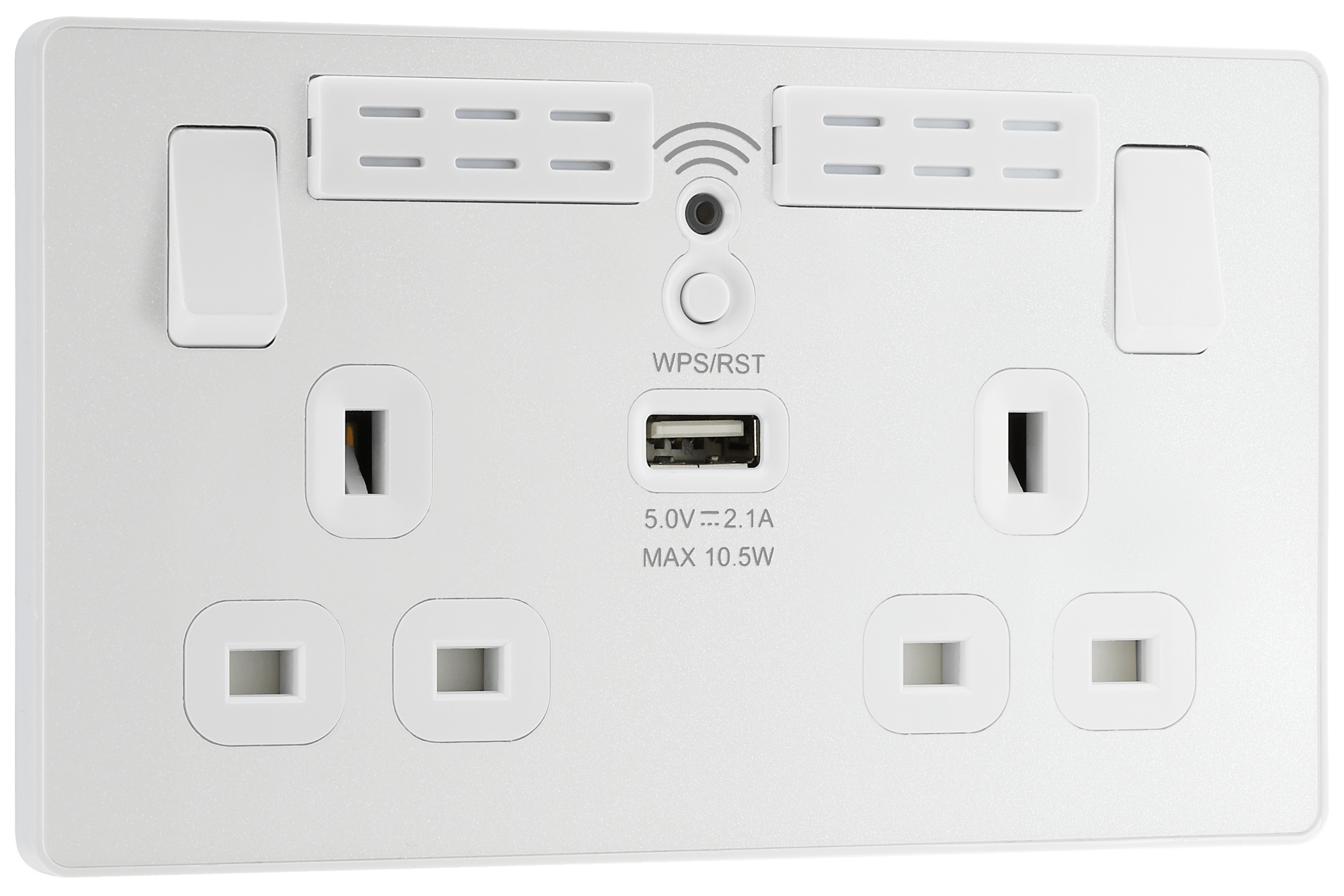 BG Evolve Pearl White Wifi Extender Double Switched 13A Power Socket + 1 X USB (2.1A) - PCDCL22UWRW