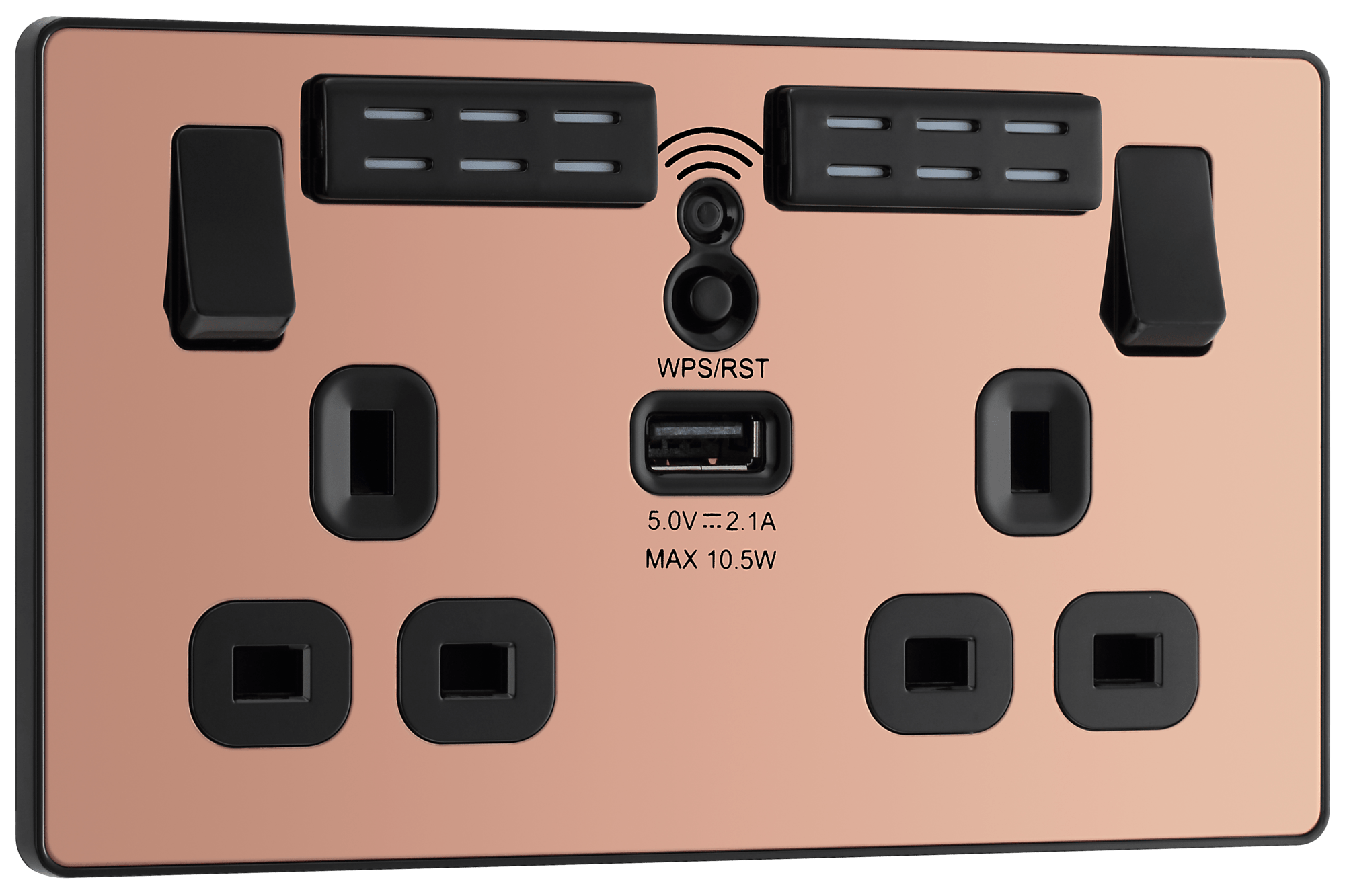 BG Evolve Polished Copper Wifi Extender Double Switched 13A Power Socket + 1 X USB (2.1A) - PCDCP22UWRB