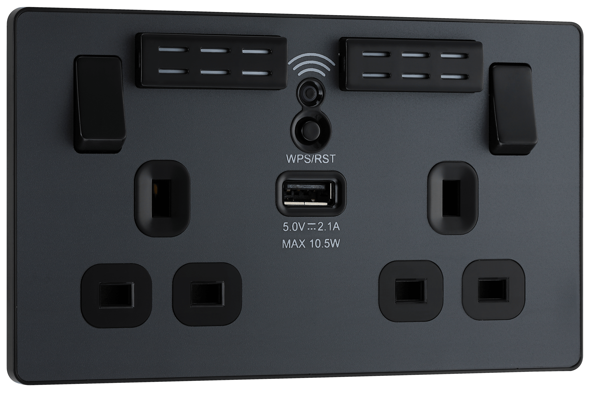 BG Evolve Matt Grey Wifi Extender Double Switched 13A Power Socket + 1 X USB (2.1A) - PCDMG22UWRB