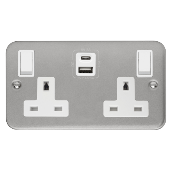 Click Scolmore Essentials 2 Gang 13A Type A & C USB Plug Socket 4.2A - CL786