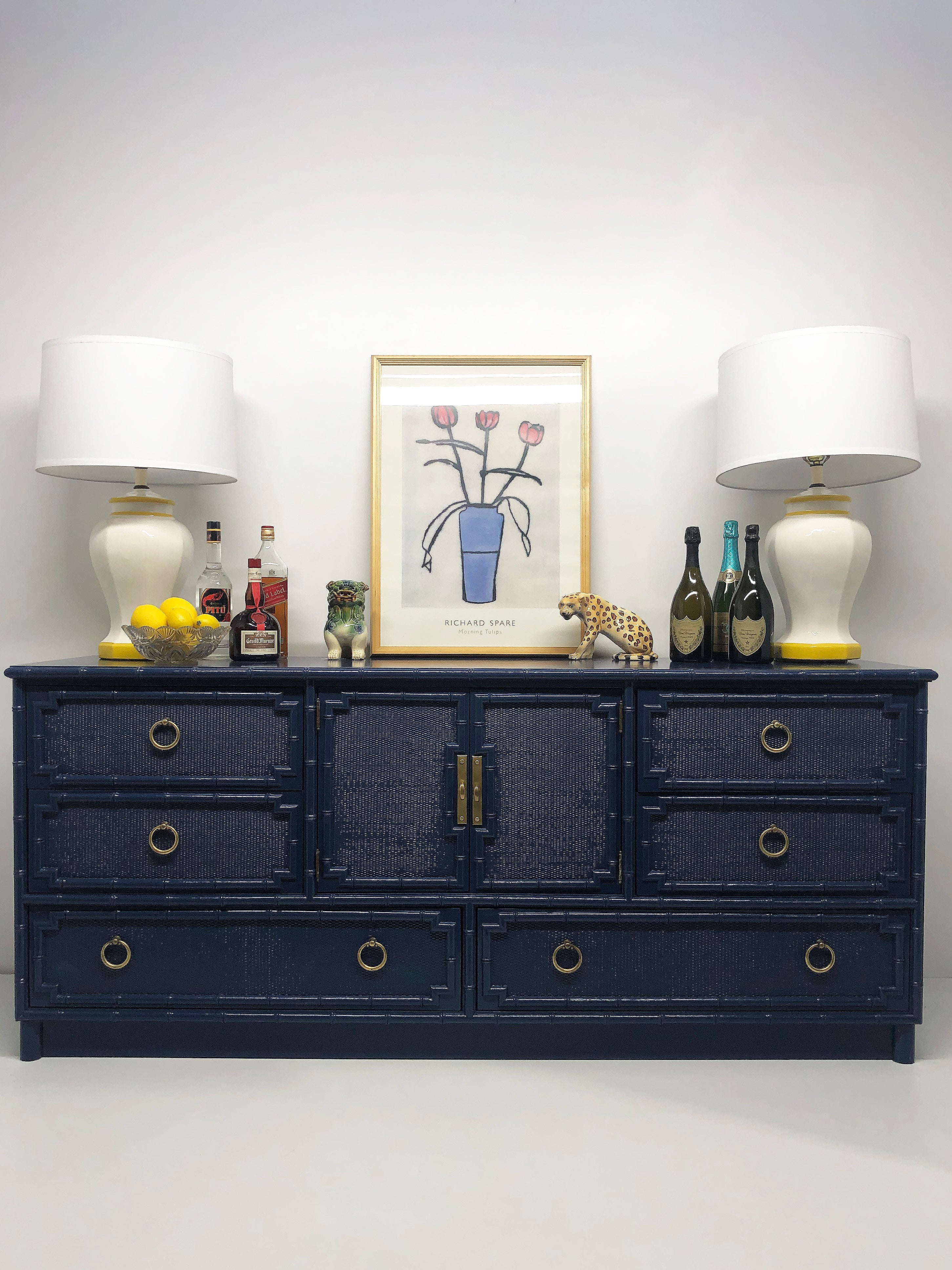 Navy Blue Faux Bamboo Credenza With Kelly Green Interior Faodail