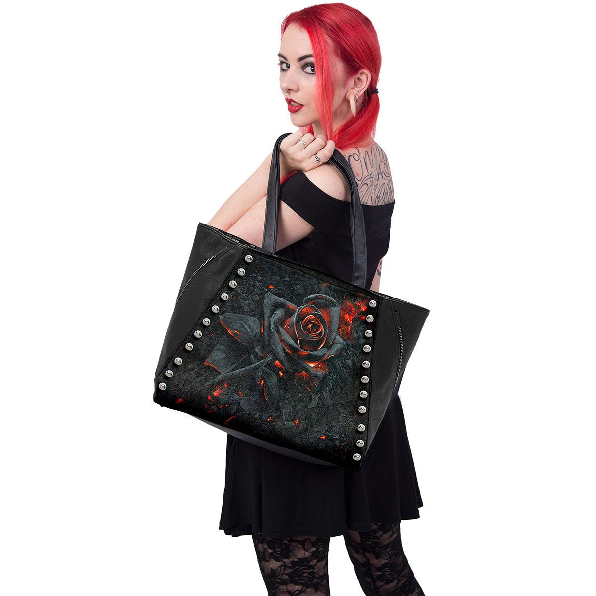 BURNT ROSE - Tote Bag - Top quality PU Leather Studded - Spiral USA