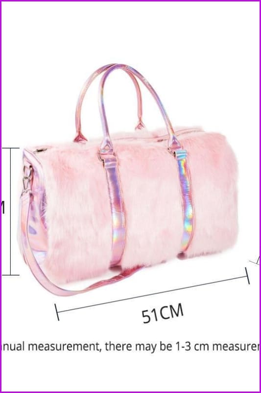 Large Tote Plush Pink Faux Fur Travel Bag F14188 – Furdela