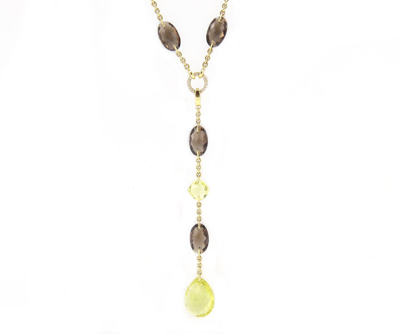 Labradorite Marquise Lariat Necklace 14K Yellow Gold