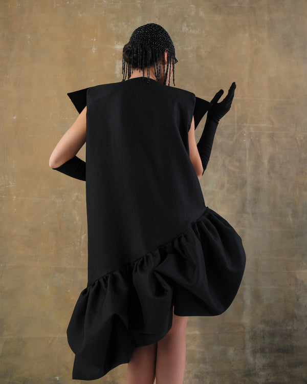 Shadowed Asymmetrical Ruffled Dress