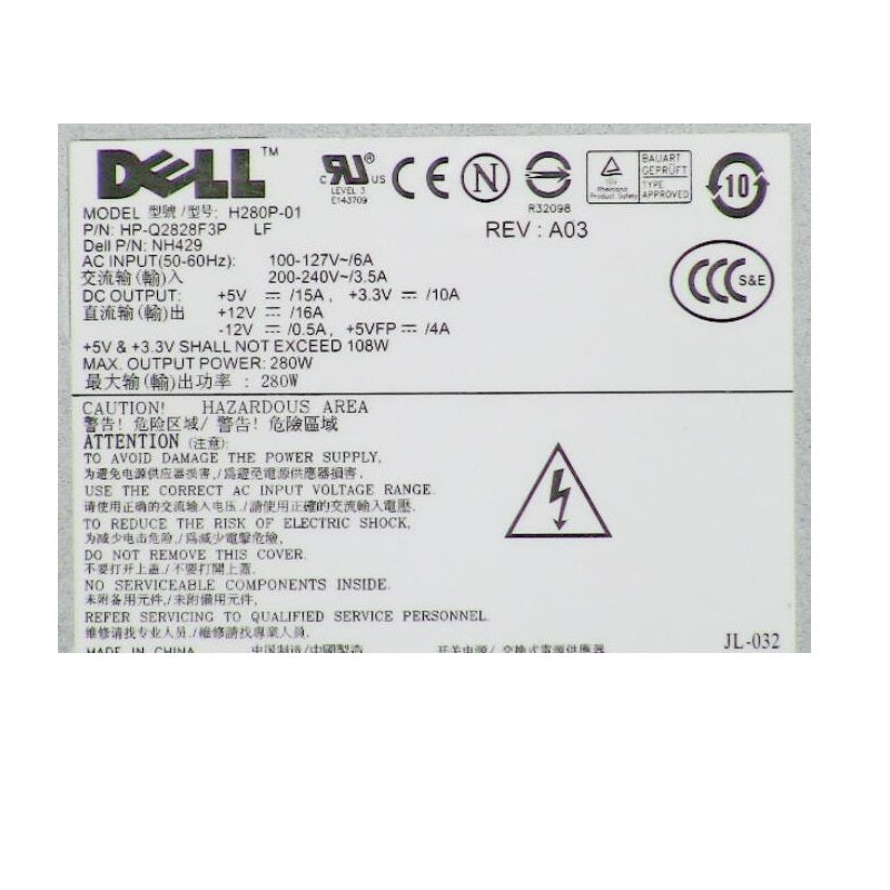 280w Power Supply For Dell Optiplex 745 3 Gx6 L280p 01 Nh429 0nh