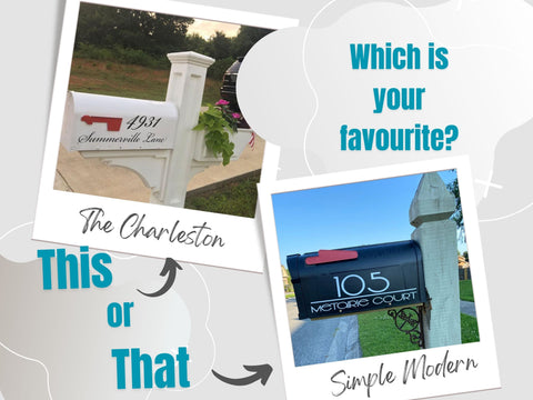 two mailboxes one with decal the charleston and one with mailbox decal simple numbers