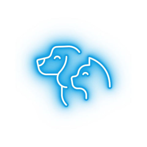 Stylized outline of two dogs in blue neon glow, decorative graphic