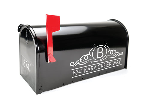 Classic black mailbox with crisp white lettering, creating a timeless and highly visible appearance