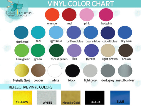 vinyl color chart for eastcoast engraving mailbox decals and numbers