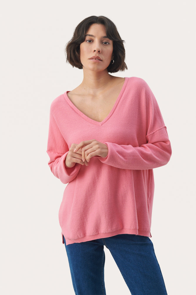 ELIA cashmere v-neck sweater light pink - MINOU Cashmere