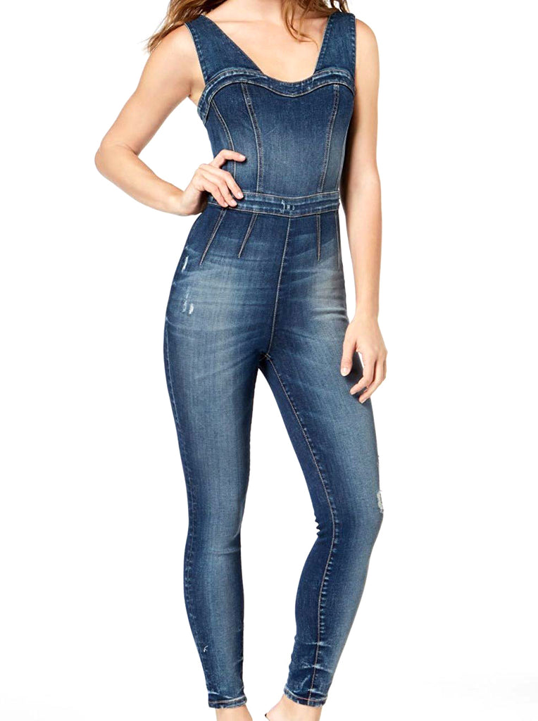 guess denim bodycon jumpsuit