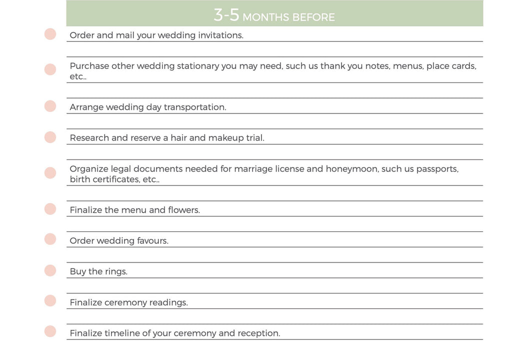 wedding planning 3-5 months before