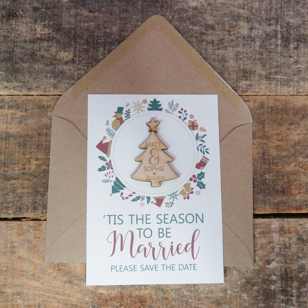 Wooden Christmas Save The Date Magnets