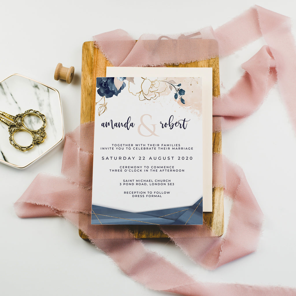 `blush navy wedding invitation template