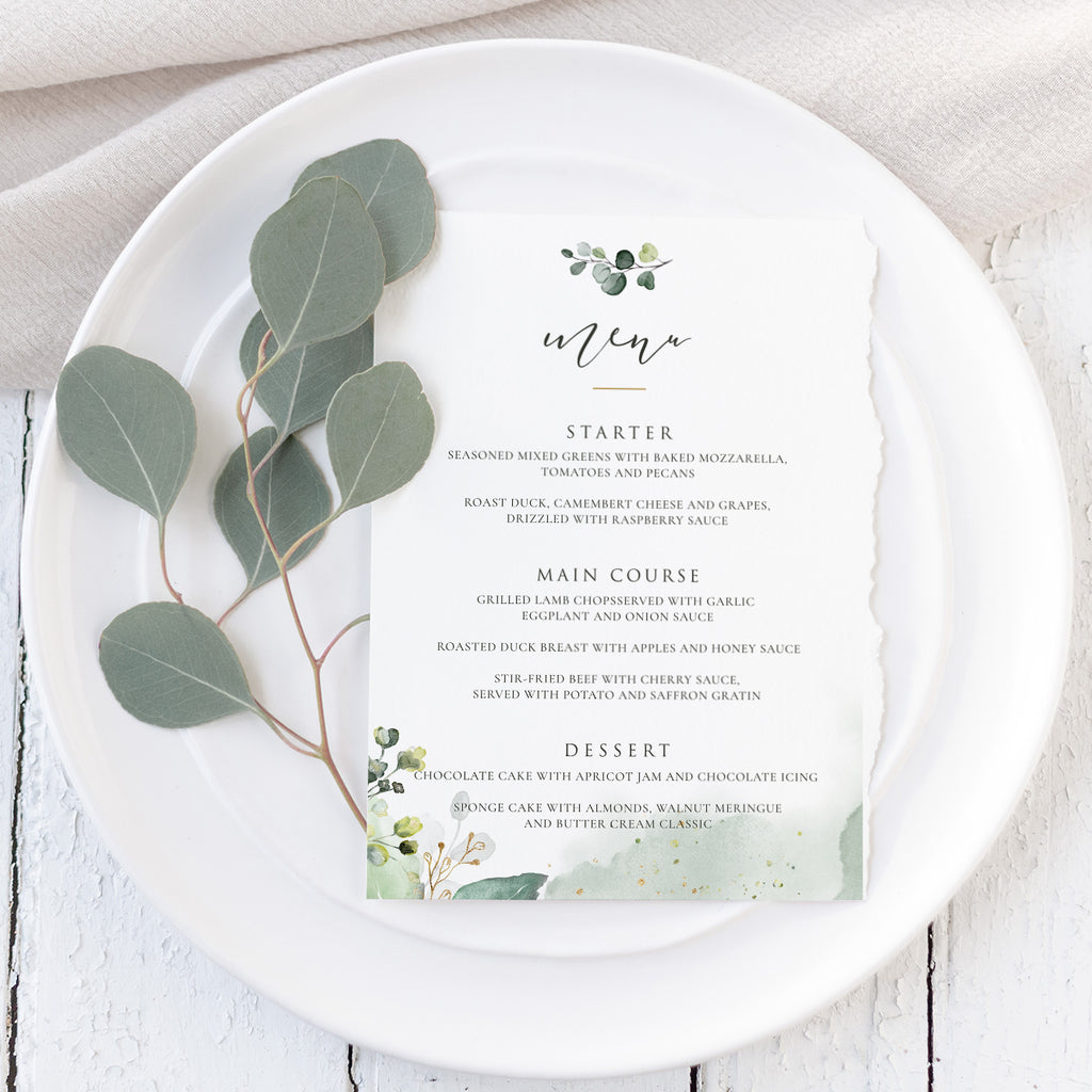 Greenery Wedding Menu 