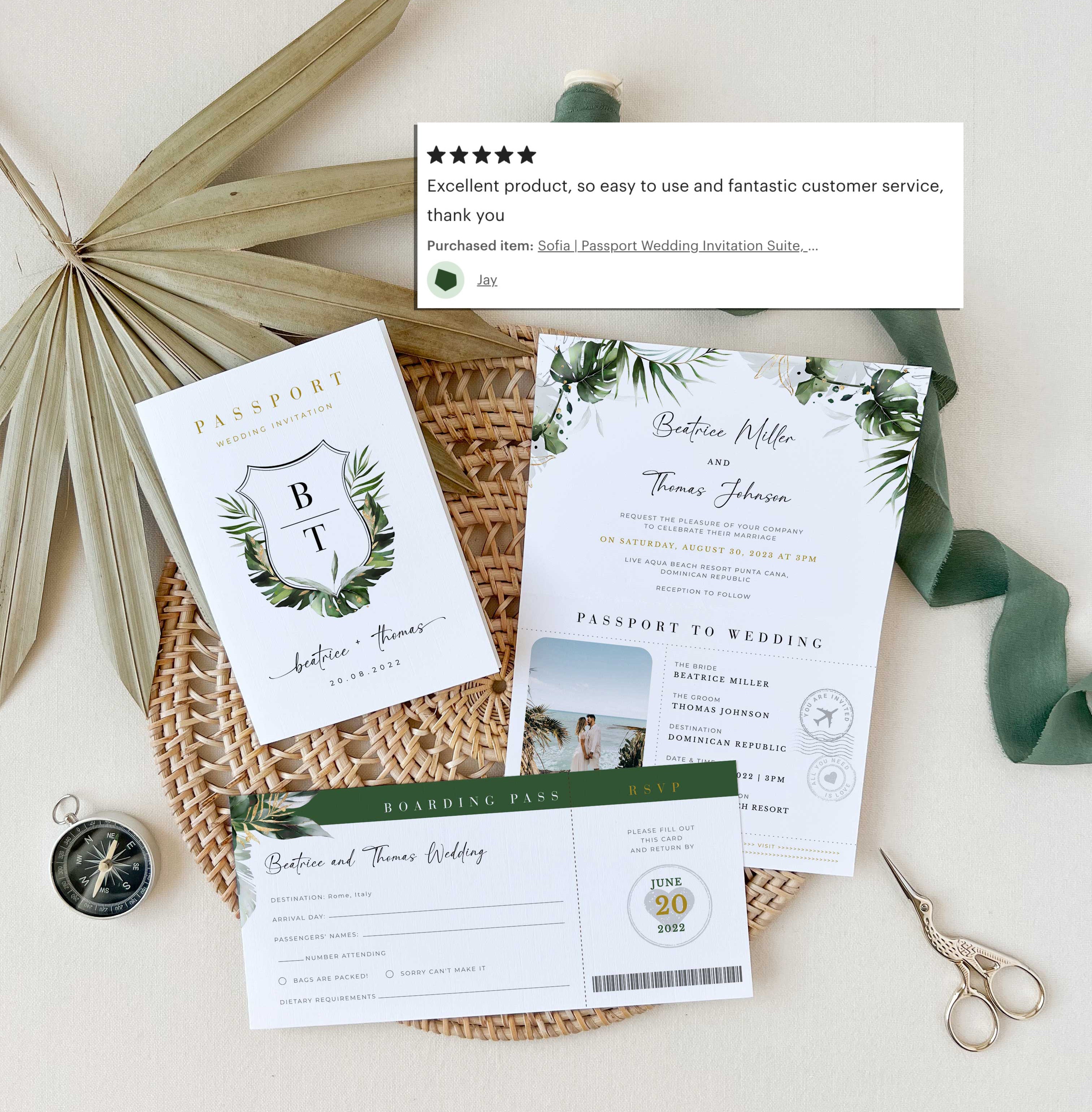 tropical passport wedding invitation template