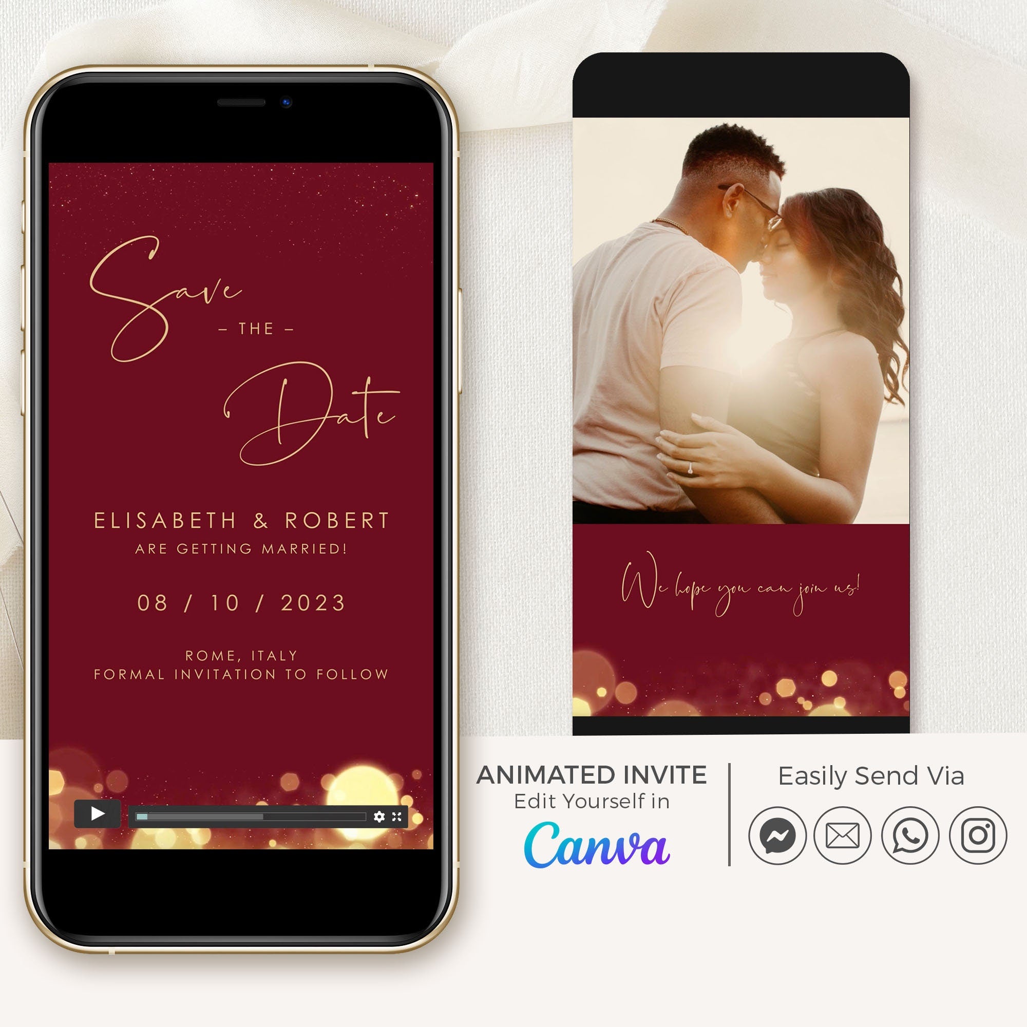 Anita | Burgundy Save the Date Video Template